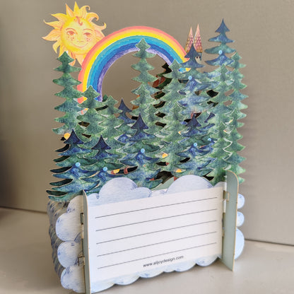 Miniature world 3D POP up greeting card. Princess rainbow theme.