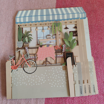 3D pop up Coffee shop greeting card.