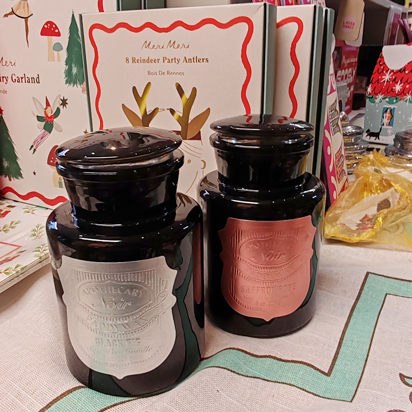 Black Apothecary Jar rose gold label. Scent of Saffron