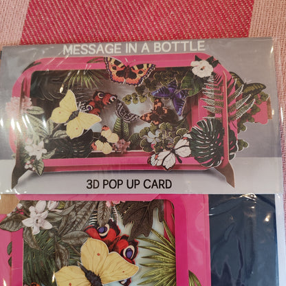 Message in a Bottle. 3d greeting card, Butterflies.