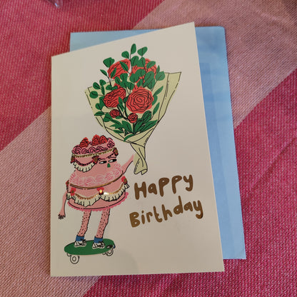 Skateboarding cake happy birthday greeting card