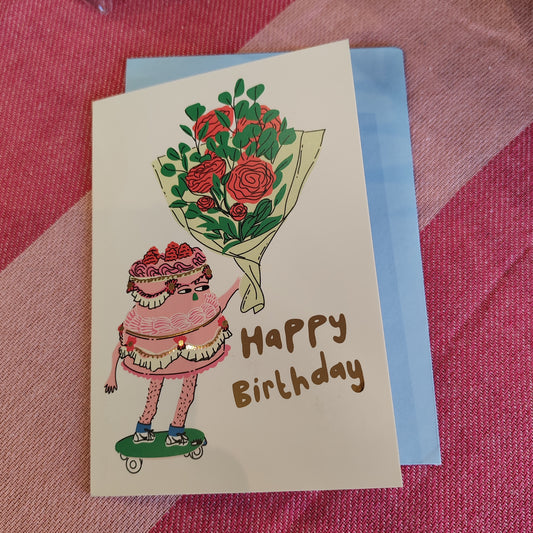 Skateboarding cake happy birthday greeting card