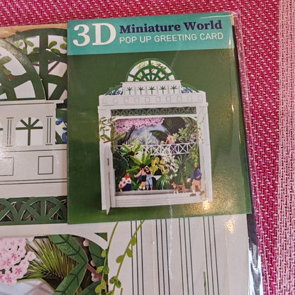 Miniature world Greeting card. 3d Pop up Botanical garden
