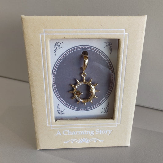 14k moon star sun ray clip on charm