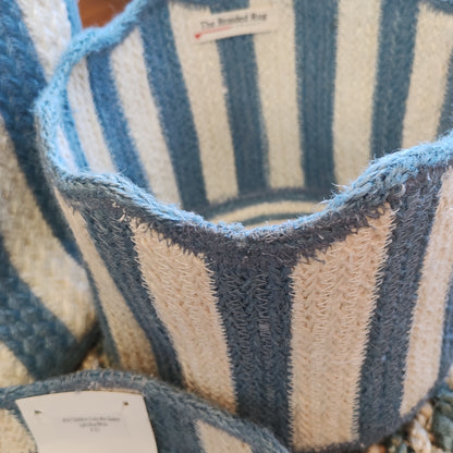 Scallop Edge blue and white Jute basket. Medium size