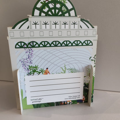 Miniature world Greeting card. 3d Pop up Botanical garden