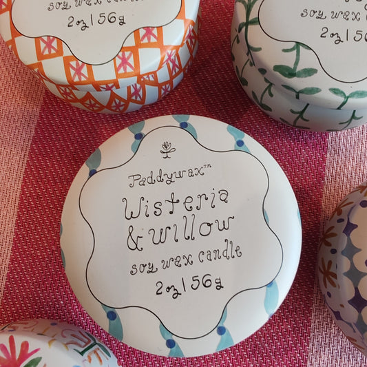 Wisteria and willow mini Soy wax candle in Tin