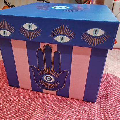 Evil eye scented candle in ceramic and glass repurposable pot