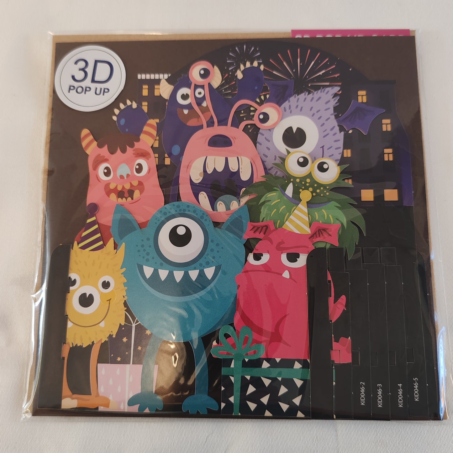 Miniature world 3d pop up greeting card. Monster theme.