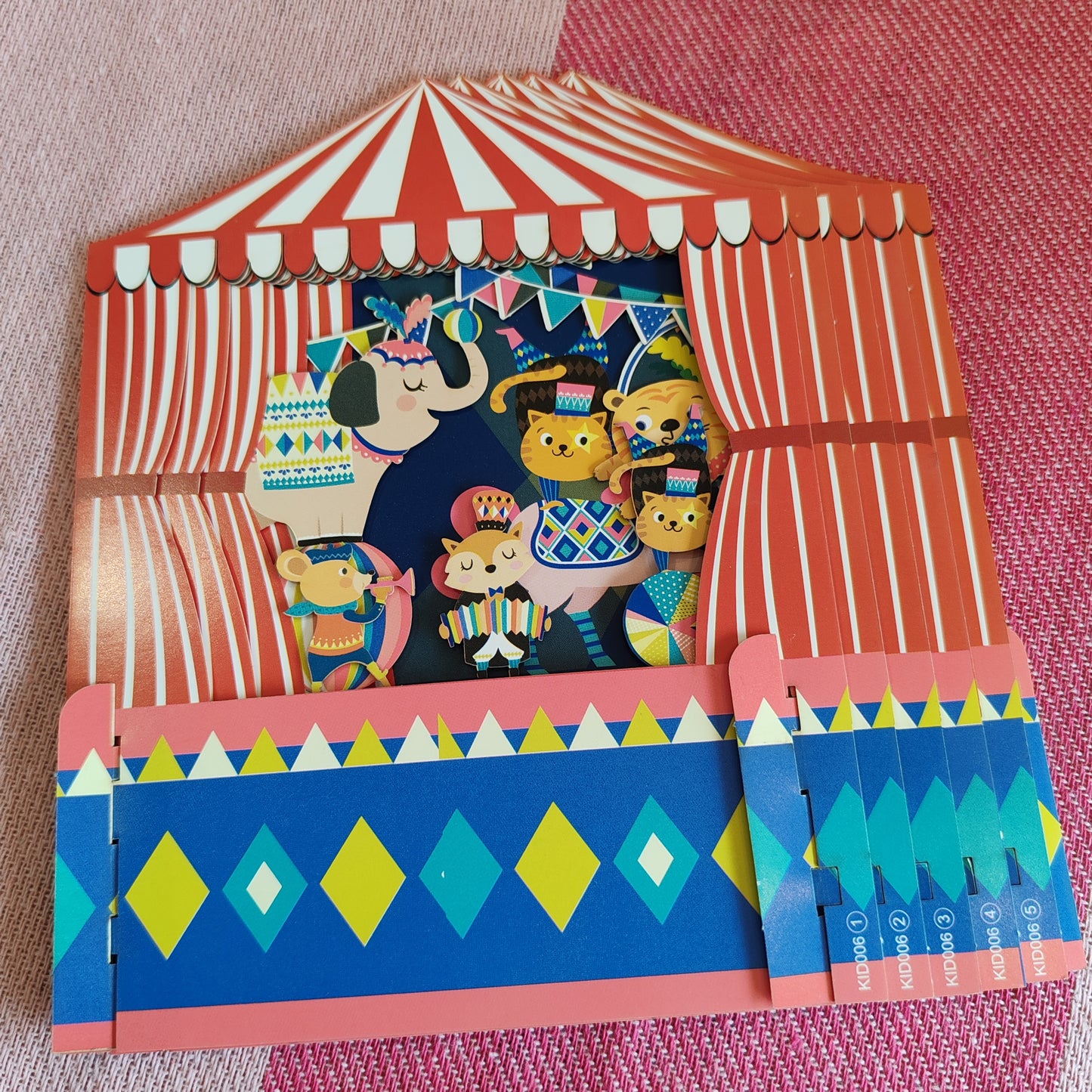 Miniature world 3d Pop up greeting card. Circus tent kids card.