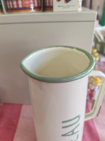 Cream and Green Enamel Jug "L'eau"