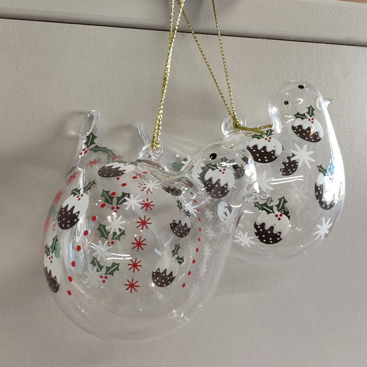Clear Glass Bird with Christmas Puddings