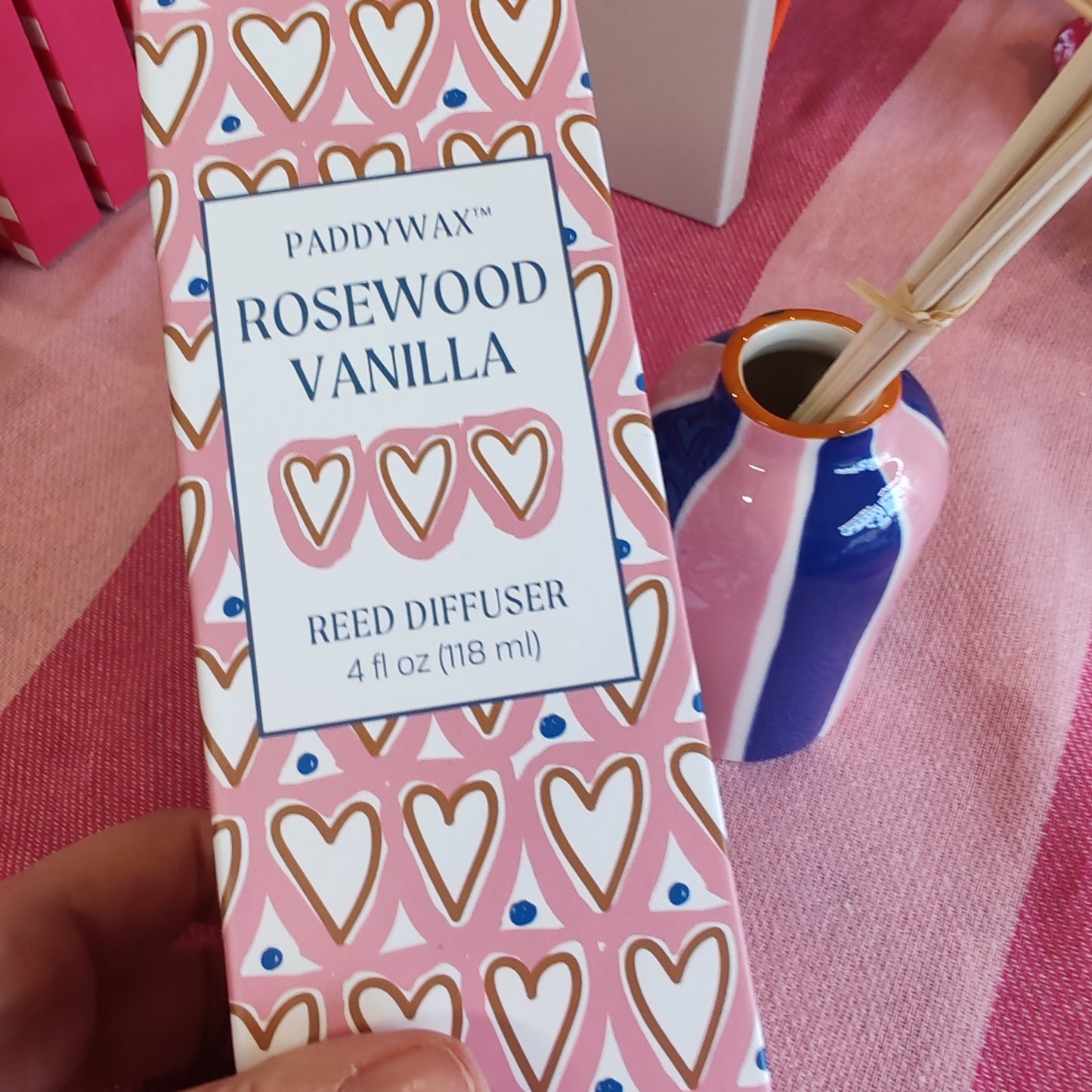 Paddy Wax Rosewood Vanilla Reed Diffuser 4 fl oz Pink Navy