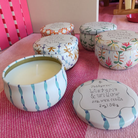 Wisteria and willow mini Soy wax candle in Tin