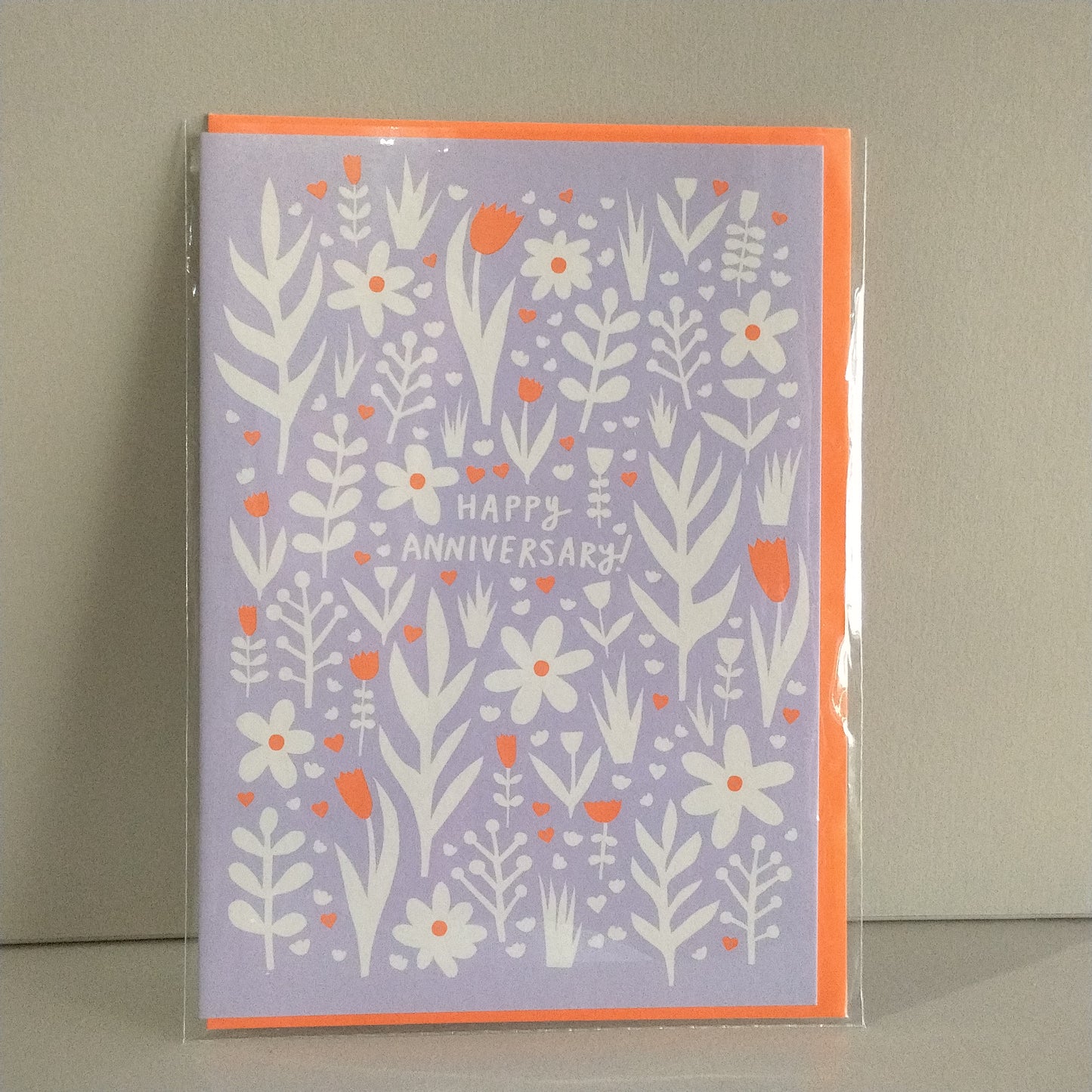 Happy Anniversary purple and coral flowers - Greeting card