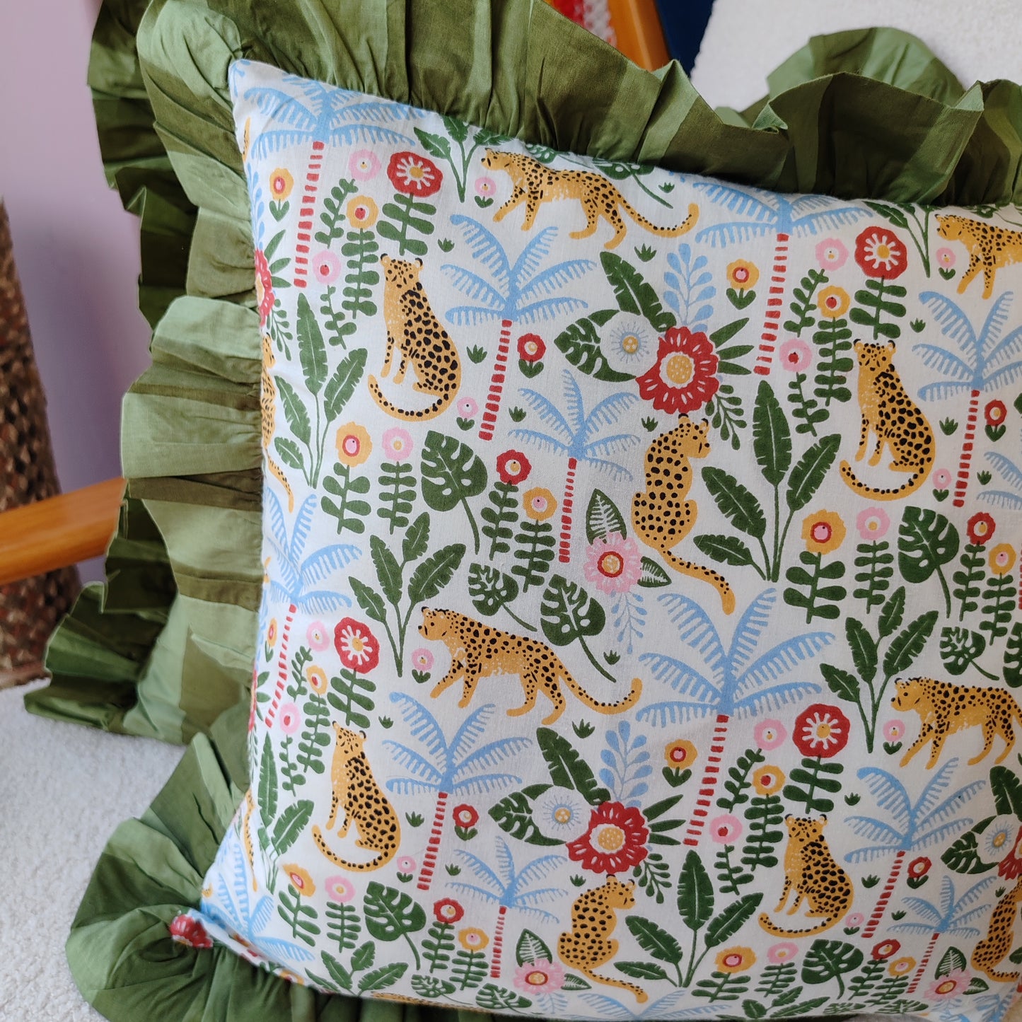 Leopard floral print cushion