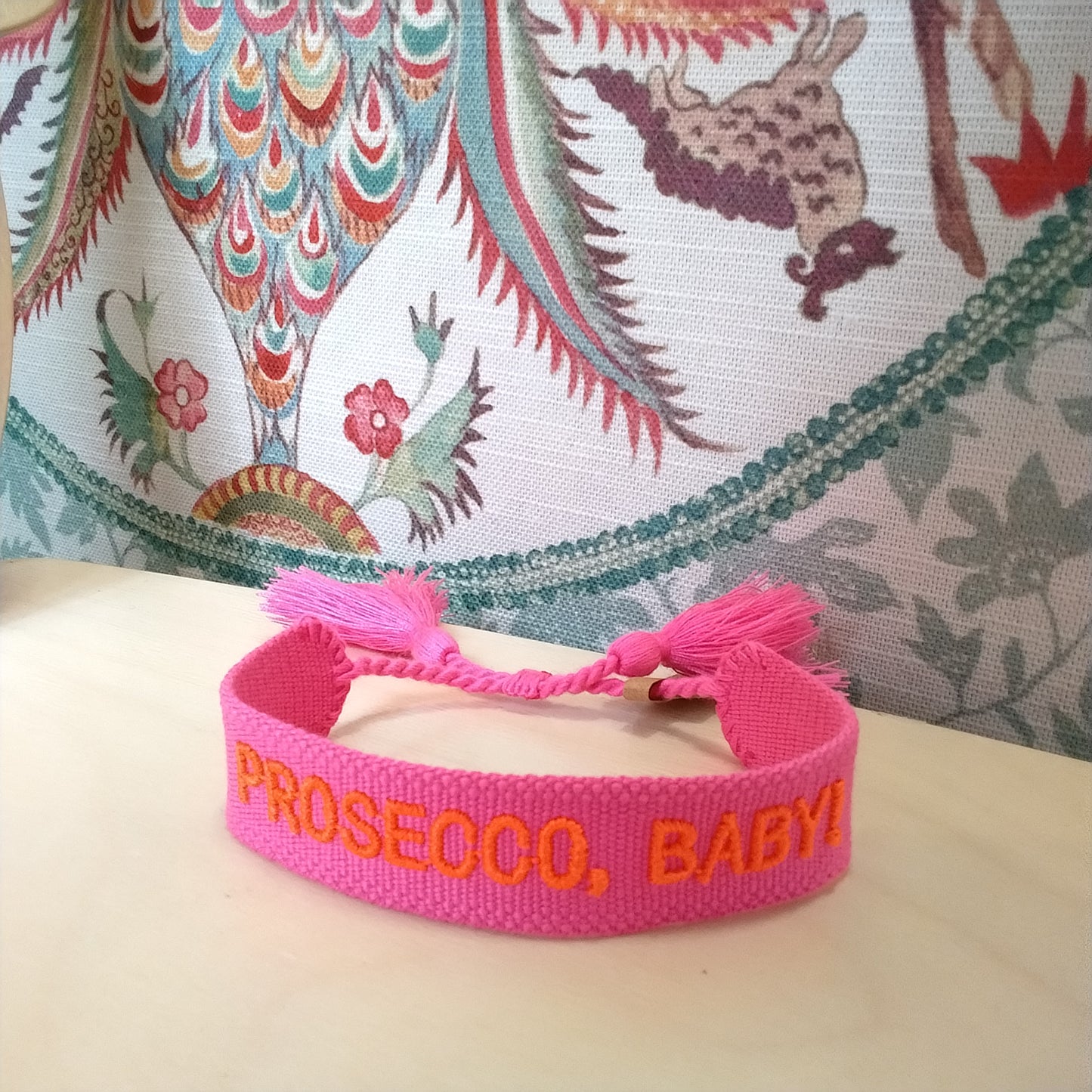 PROSECCO BABY! statement bracelet, woven, embroidered