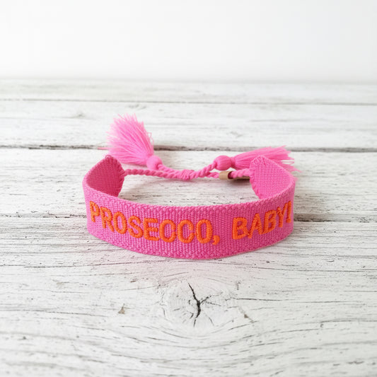 PROSECCO BABY! statement bracelet, woven, embroidered