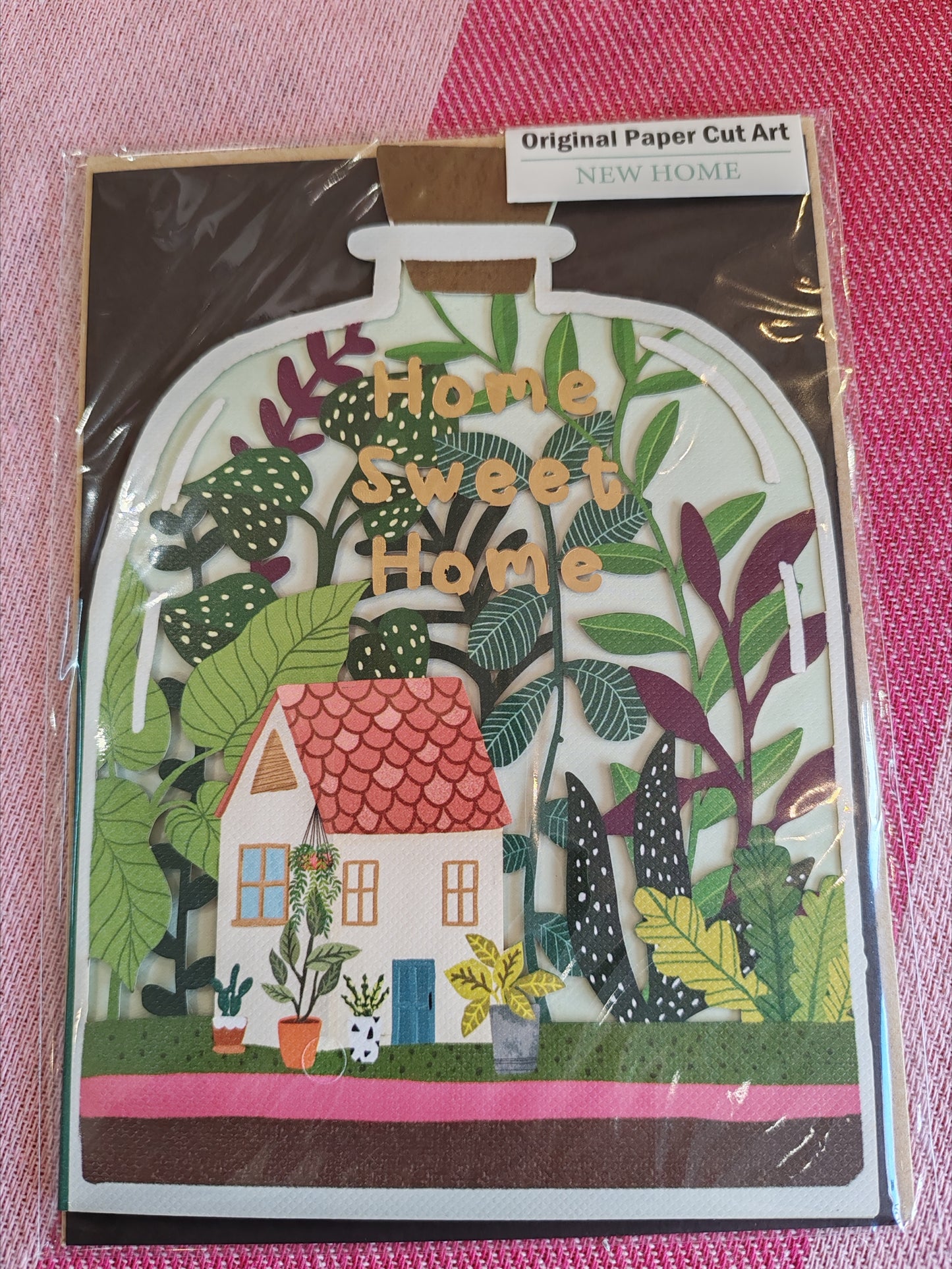Home Sweet Home cut out bottle greeting card.