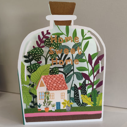 Home Sweet Home cut out bottle greeting card.