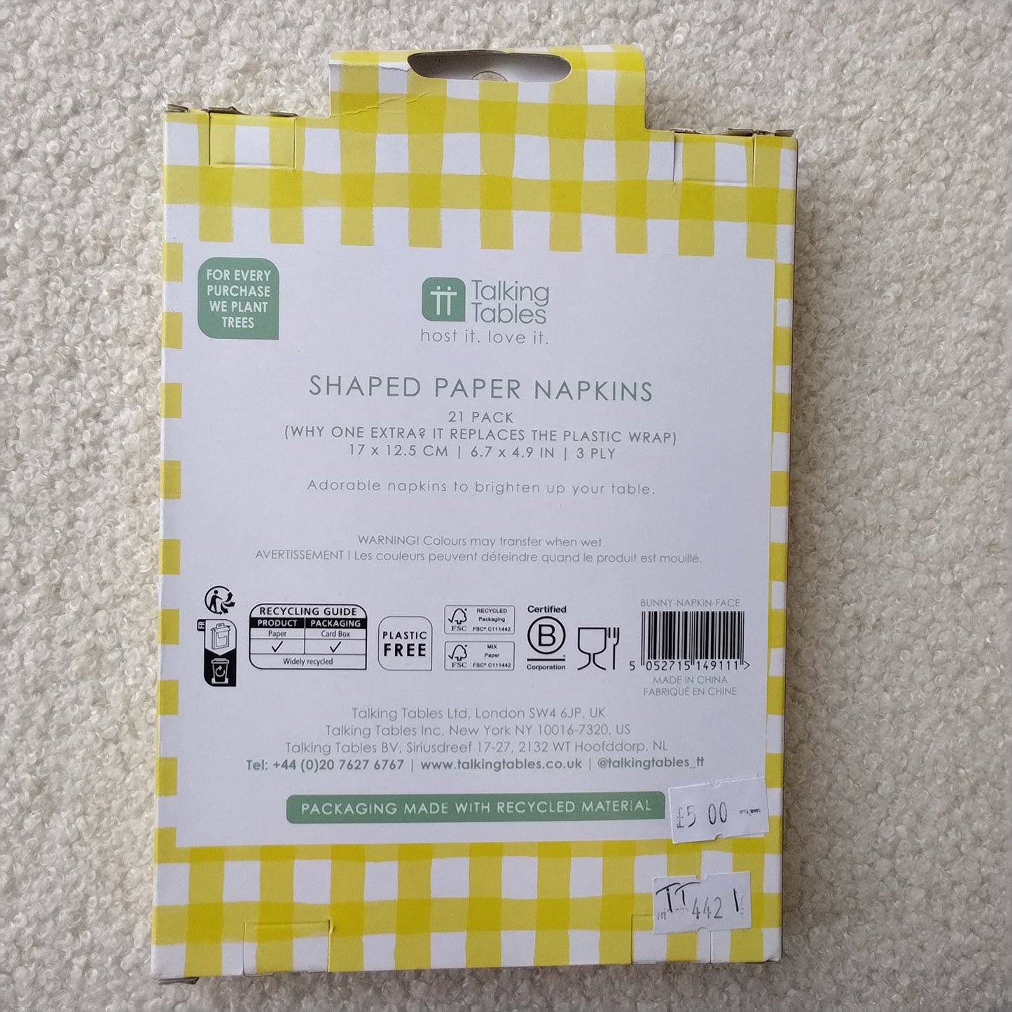 Bunny shaped napkins (20)