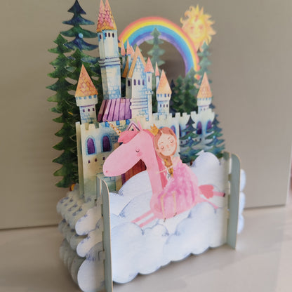 Miniature world 3D POP up greeting card. Princess rainbow theme.
