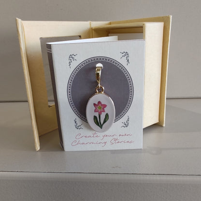 14k gold plated Pink Daffodil clip on charm