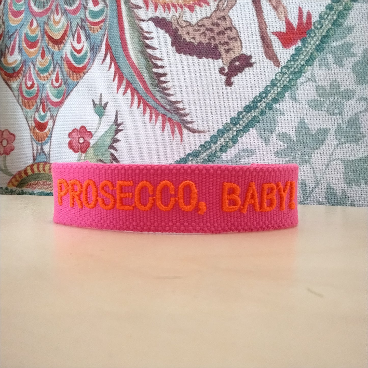 PROSECCO BABY! statement bracelet, woven, embroidered