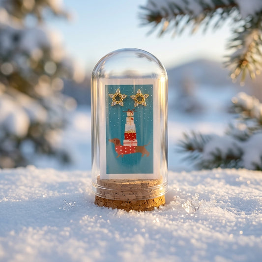 Sausage Dog with Snowflake Earrings - Gold