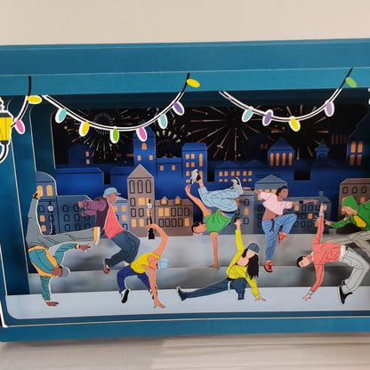 Message in a bottle greeting card. Street dancers