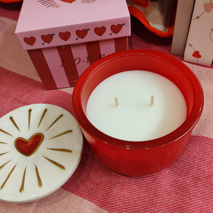 Ceramic and glass heart candle.
